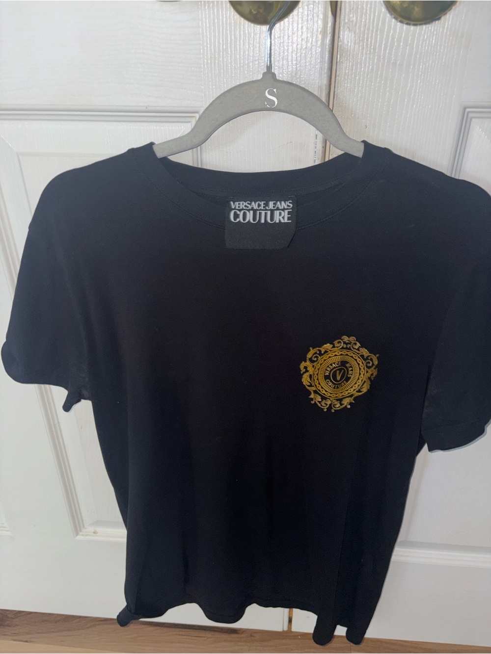 Versace Jeans Collection Black T-Shirt with Gold Crest Logo